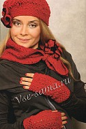 Шапочка, шарф и митенки с цветком