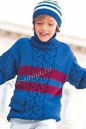 Пуловер синий с красными полосами