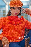 Оранжевый пуловер с косами и бамбушками