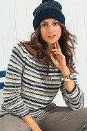 Полосатый пуловер с круглой кокеткой