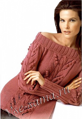 Пуловер с узором из кос и шишечек Пуловер с узором из кос и шишечек