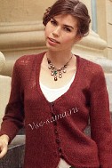Коричневый жакет спицами из пряжи с мохером