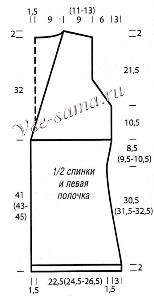Выкройка для вязания жилета спицами Выкройка для вязания жилета спицами