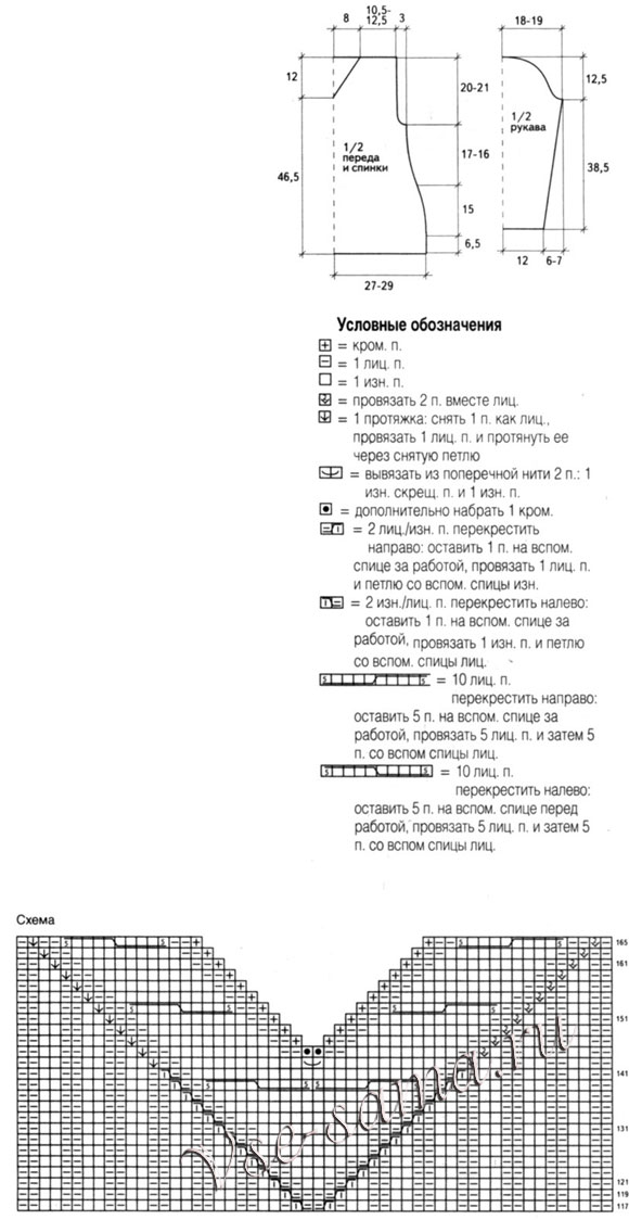 Пуловер с V-образным вырезом, схема