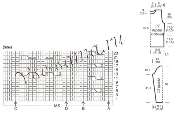 Пуловер с косами цвета ила, схема