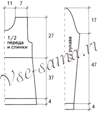 Пуловер с вертикальными полосками, выкройка