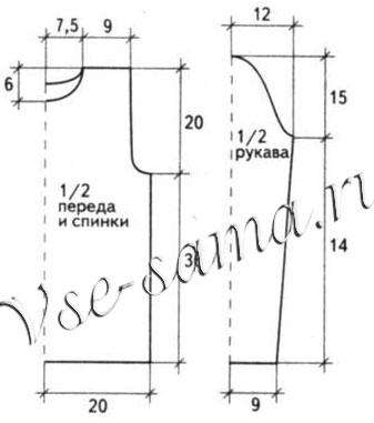 Серый свитер спицами, выкройка