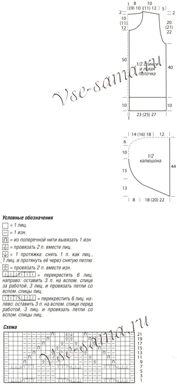 Жилет лилового цвета с капюшоном, схема