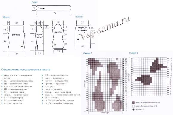 Схема вязания жакета и юбки с жаккардовым узором Схема вязания жакета и юбки с жаккардовым узором