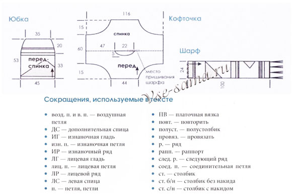 Схема вязания костюма с контрастной отделкой Схема вязания костюма с контрастной отделкой