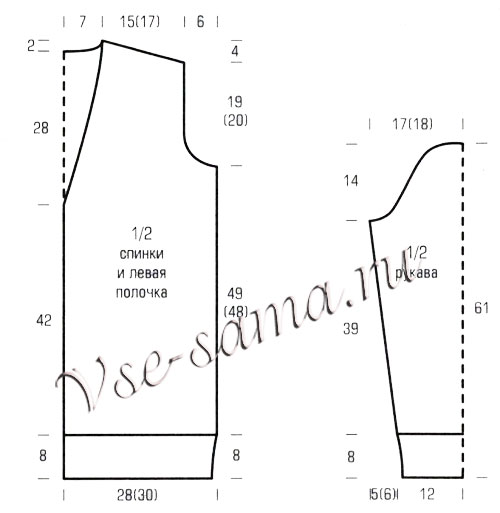 Выкройка для вязания кардигана спицами Выкройка для вязания кардигана спицами