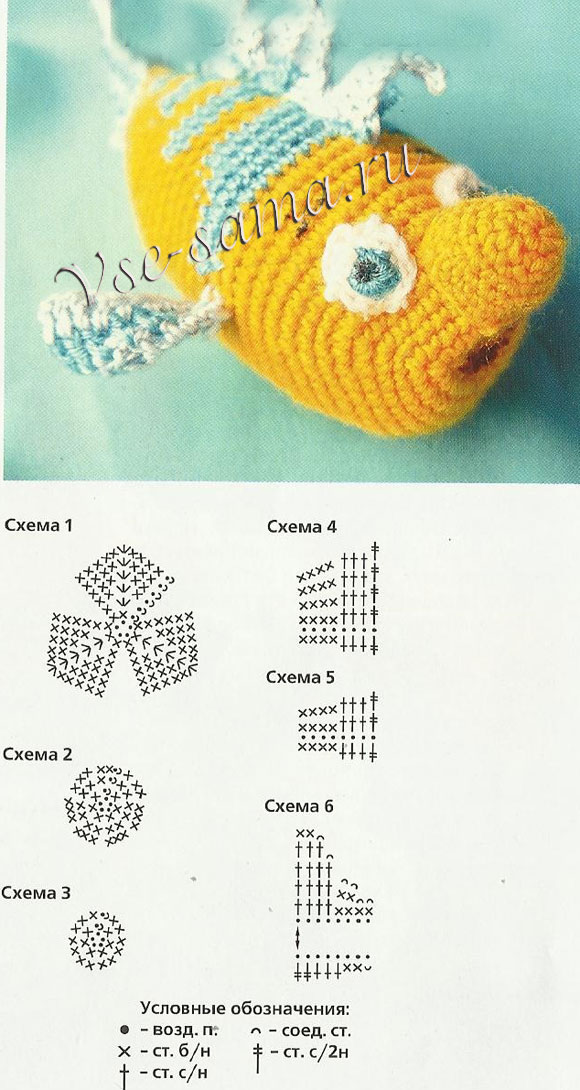 Игрушки крючком - Русалочка Ариэль и Рыбка Флаундер, рыбка