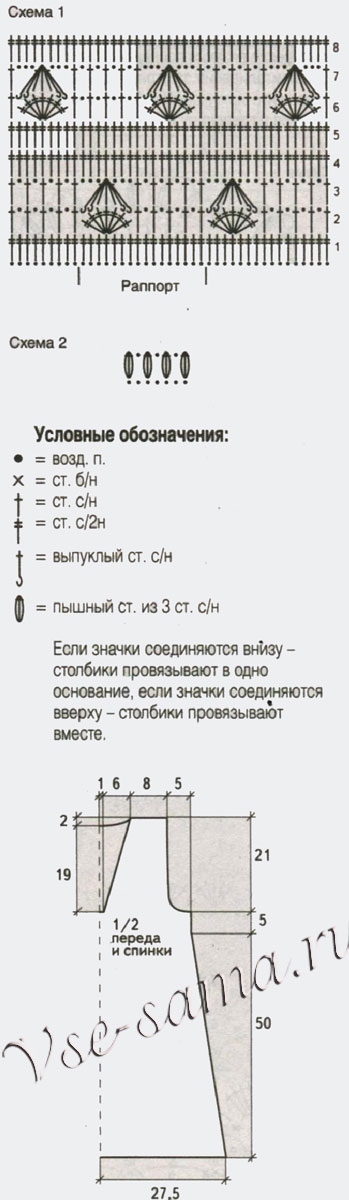 Вяжем бирюзовую тунику крючком, схема