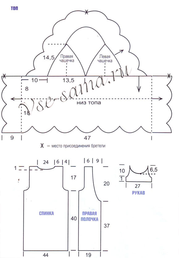 Ажурные жакет и топ, выкройка