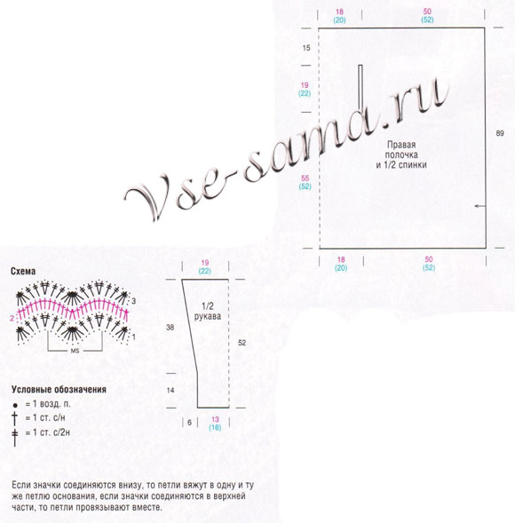 Ажурный жакет в форме прямоугольника, схема