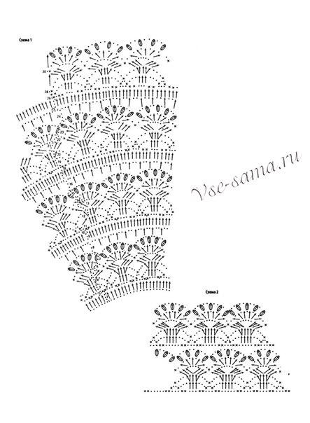 Схемы 1 и 2 для вязания фиолетового топа крючком