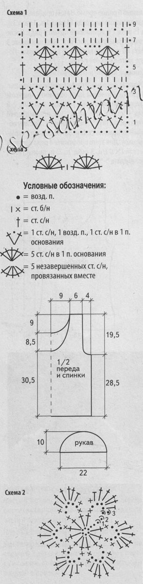 Голубой топ крючком, схемы