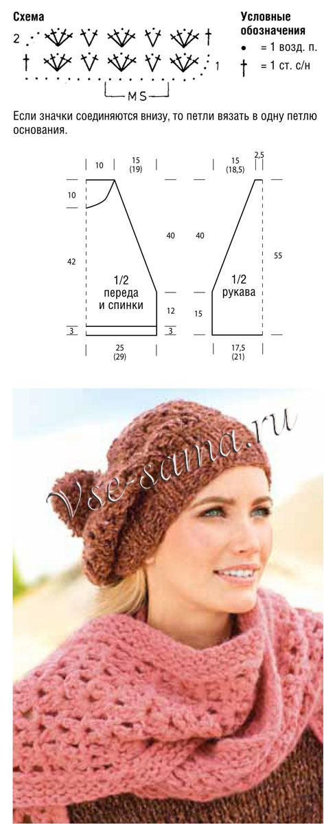 Схема, выкройка для вязания пуловера Схема, выкройка для вязания пуловера