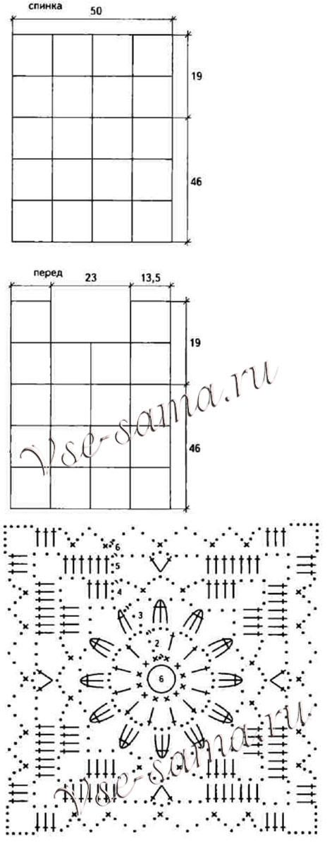 Схема и выкройка для вязания топа Схема и выкройка для вязания топа