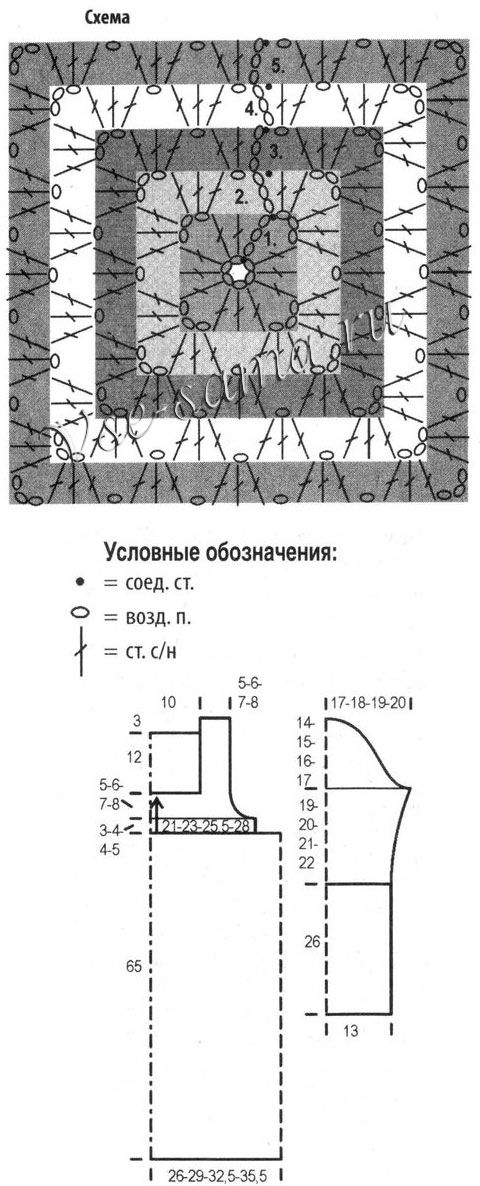 Туника из квадратных мотивов, схема