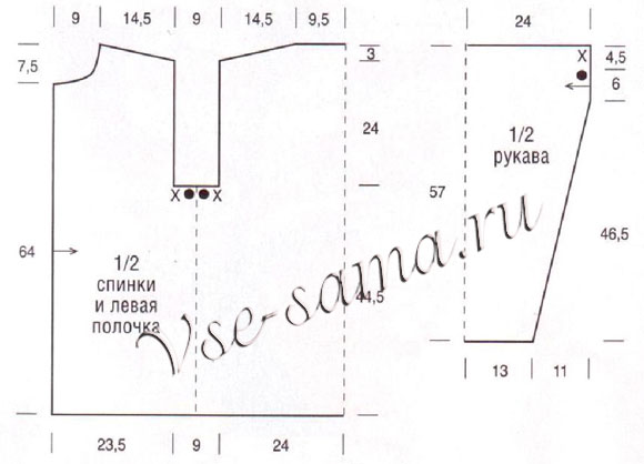 Жакет спицами крупной вязки, выкройка