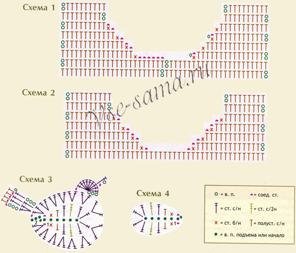 Комплект крючком: платье и шорты - Птенчики, схема