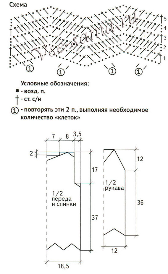 Пуловер в полоску крючком, схема