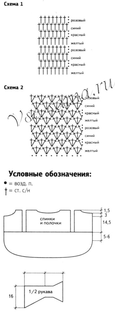 Разноцветный пуловер для девочки, схема