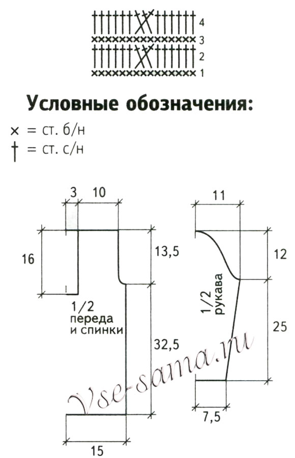 Схема и выкройка для вязания пуловера