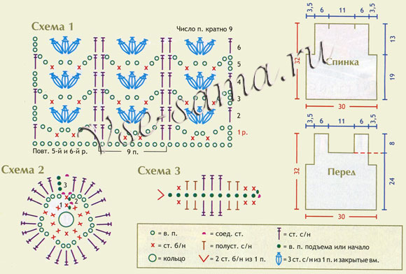 Топ крючком для малышки - Пестрый сад, схема