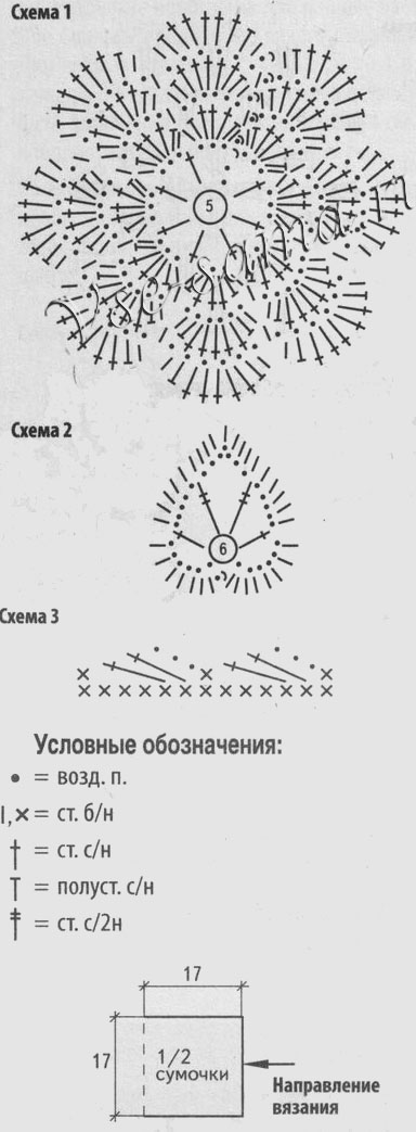 Черная сумочка с розой, схема