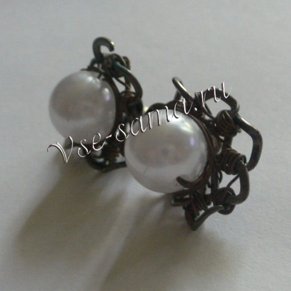 Серьги из медной проволоки Жемчужина в раковине-12