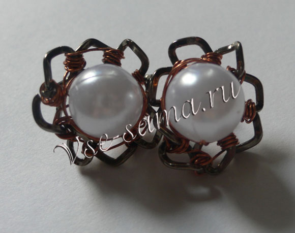 Серьги из медной проволоки Жемчужина в раковине-9