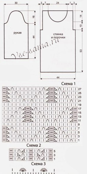 Схема и выкройка для вязания пуловера Схема и выкройка для вязания пуловера