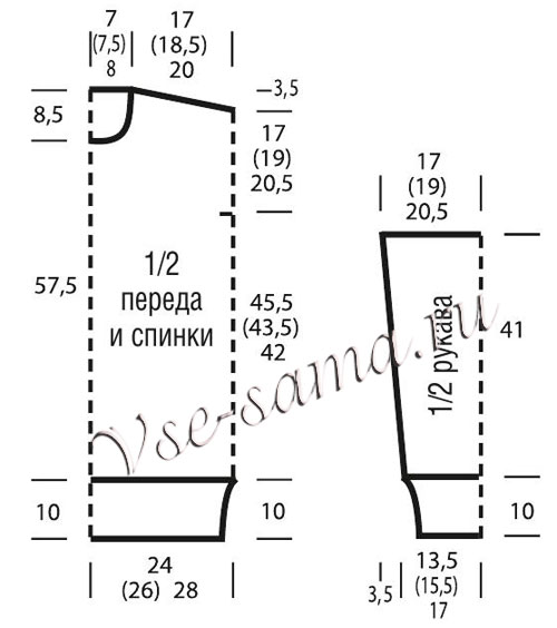 Выкройка для вязания ажурного пуловера Выкройка для вязания ажурного пуловера