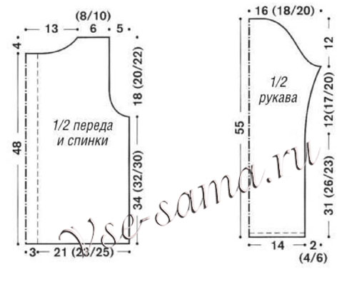 Выкройка для вязания джемпера с декором Выкройка для вязания джемпера с декором
