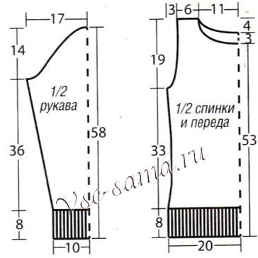 Выкройка для вязания джемпера с отложным воротником Выкройка для вязания джемпера с отложным воротником