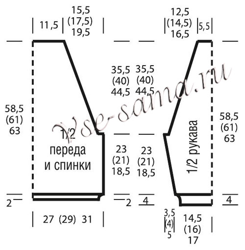 Выкройка для вязания пуловера Выкройка для вязания пуловера