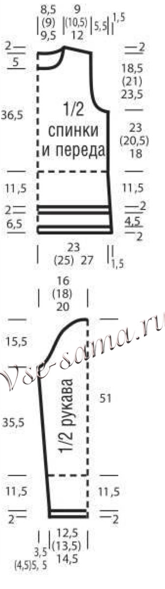 Выкройка для вязания пуловера Выкройка для вязания пуловера