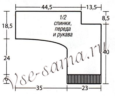 Выкройка для вязания джемпера спицами Выкройка для вязания джемпера спицами