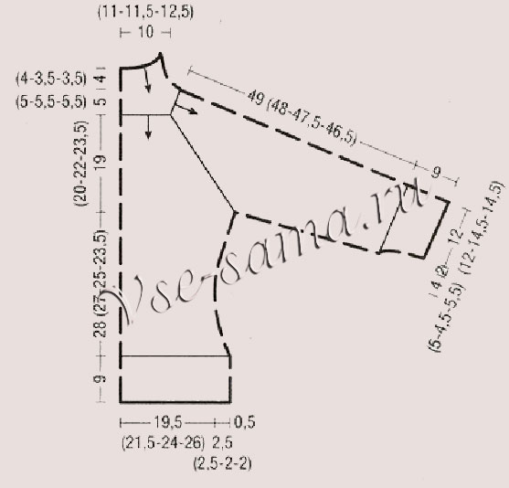 Выкройка для вязания пуловера Выкройка для вязания пуловера