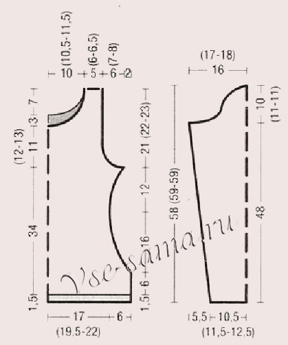 Выкройка для вязания пуловера из мохера Выкройка для вязания пуловера из мохера