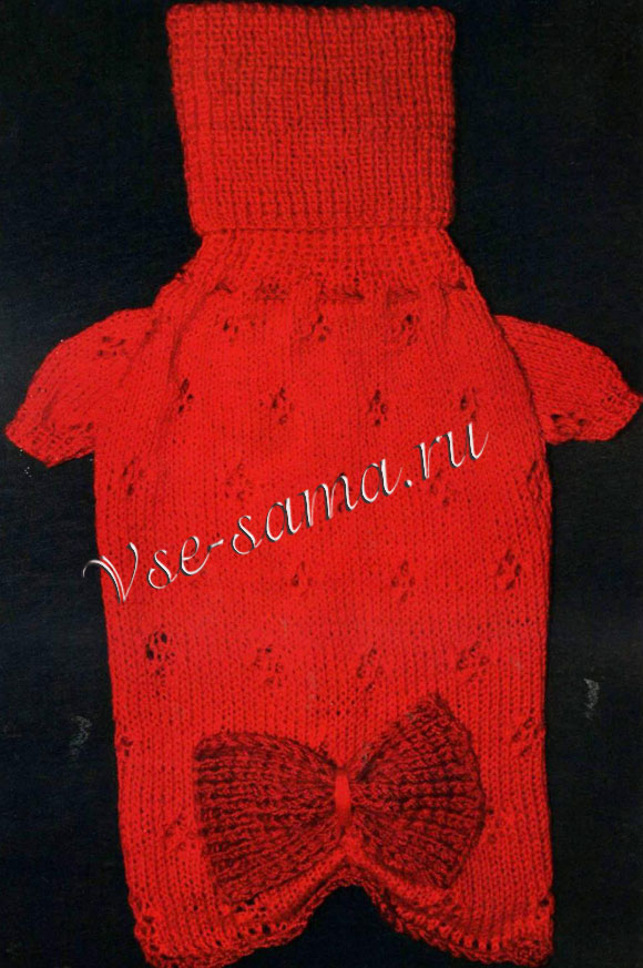 Ажурное платье спицами для собаки с бантом, 3