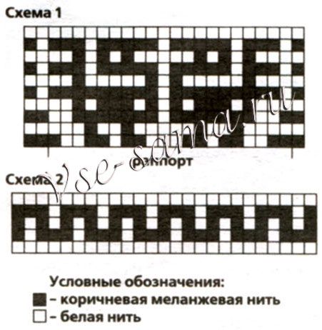 Белый свитер с жаккардовым узором, схема узора