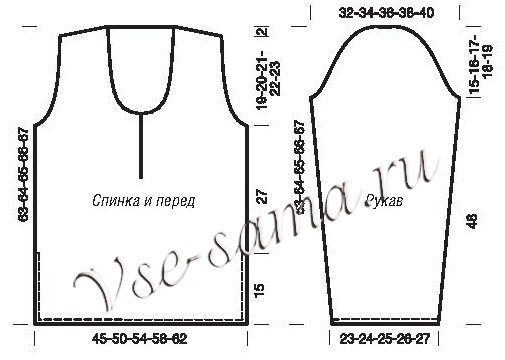 Выкройка для вязания джемпера с разрезами Выкройка для вязания джемпера с разрезами