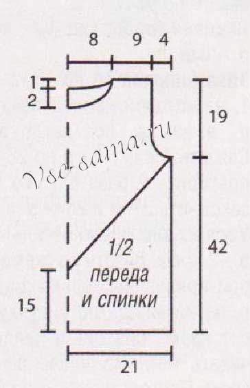 Выкройка для вязания голубой безрукавки Выкройка для вязания голубой безрукавки