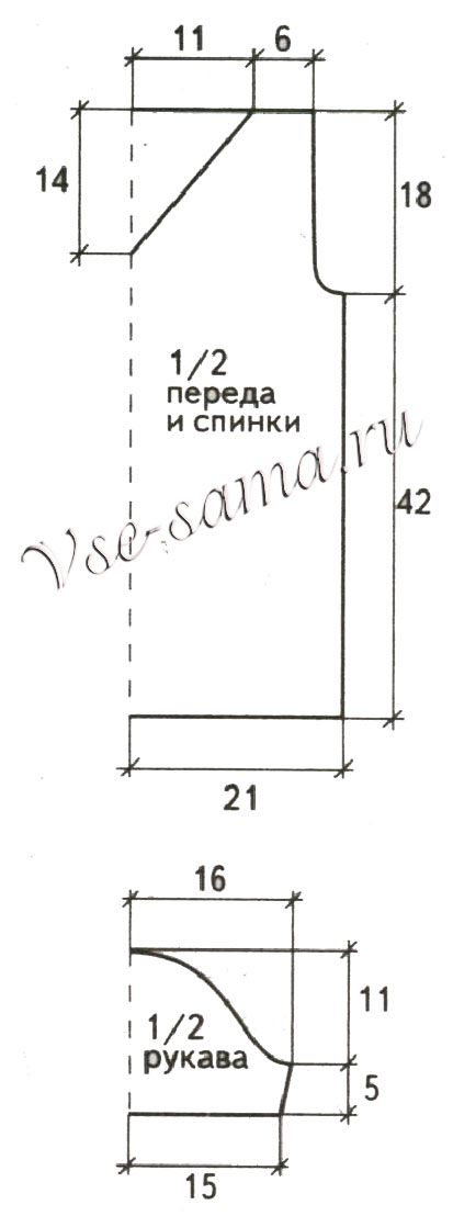 Выкройка для вязания коричневого пуловера с воротничком Выкройка для вязания коричневого пуловера с воротничком