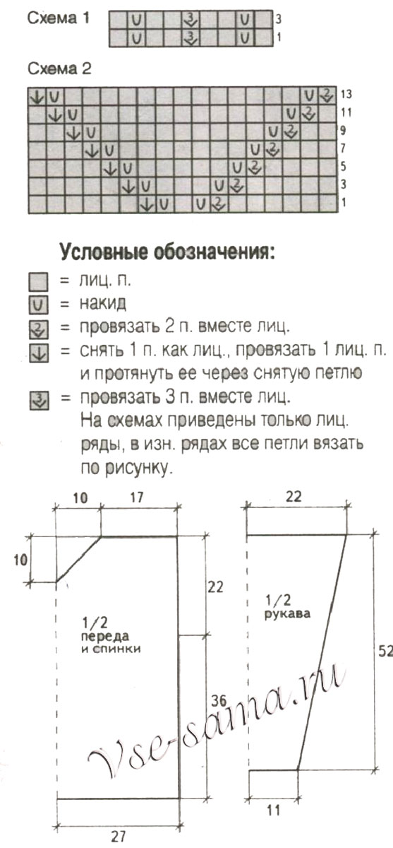 Схема и выкройка для вязания пуловера