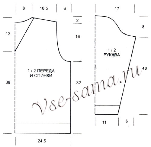 Выкройка для вязания пуловера из хлопка Выкройка для вязания пуловера из хлопка