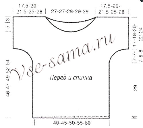 Выкройка для вязания пуловера с бантом Выкройка для вязания пуловера с бантом